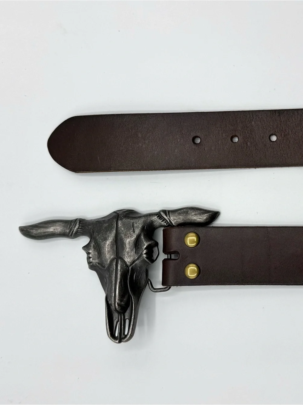 Staghound Belts Men's Laredo Dark Brown Leather Belt Steer Head Buckle